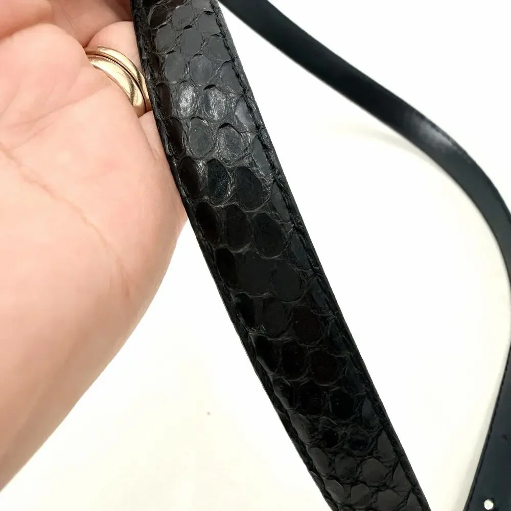 Vintage Rayman Ridless Black Snakeskin & Metal Detail Hook Belt Womens Large